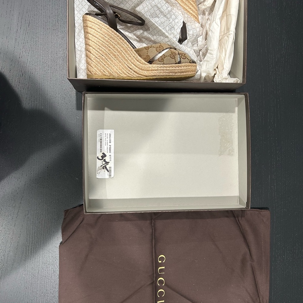Gucci Tan and Brown Wedge Sandals - Picture 9 of 13
